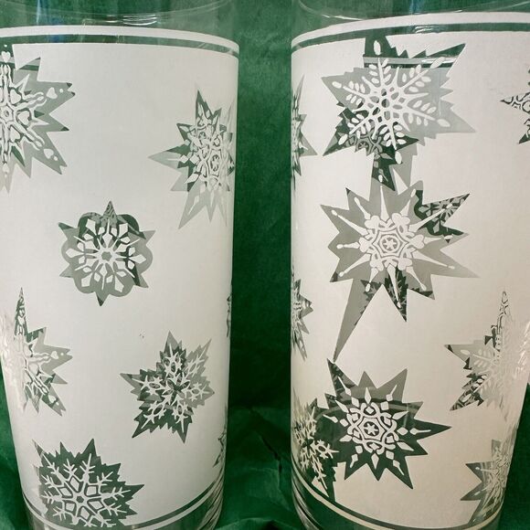 Federal Glass White Satin Frost Snowflake Starburst Highball Glasses PAIR(2) VTG - Picture 2 of 11